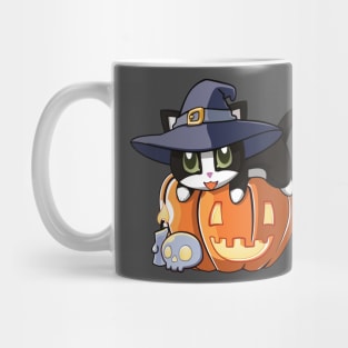 Toxedo Cat on a Pumpkin Mug
